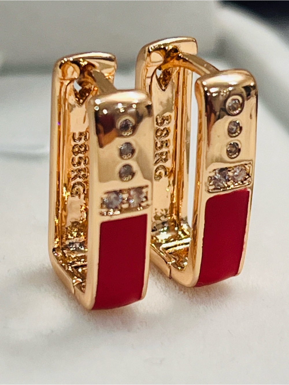 14k gold filled Red, Black or white Enamel Hoop Earrings with Crystal Accents